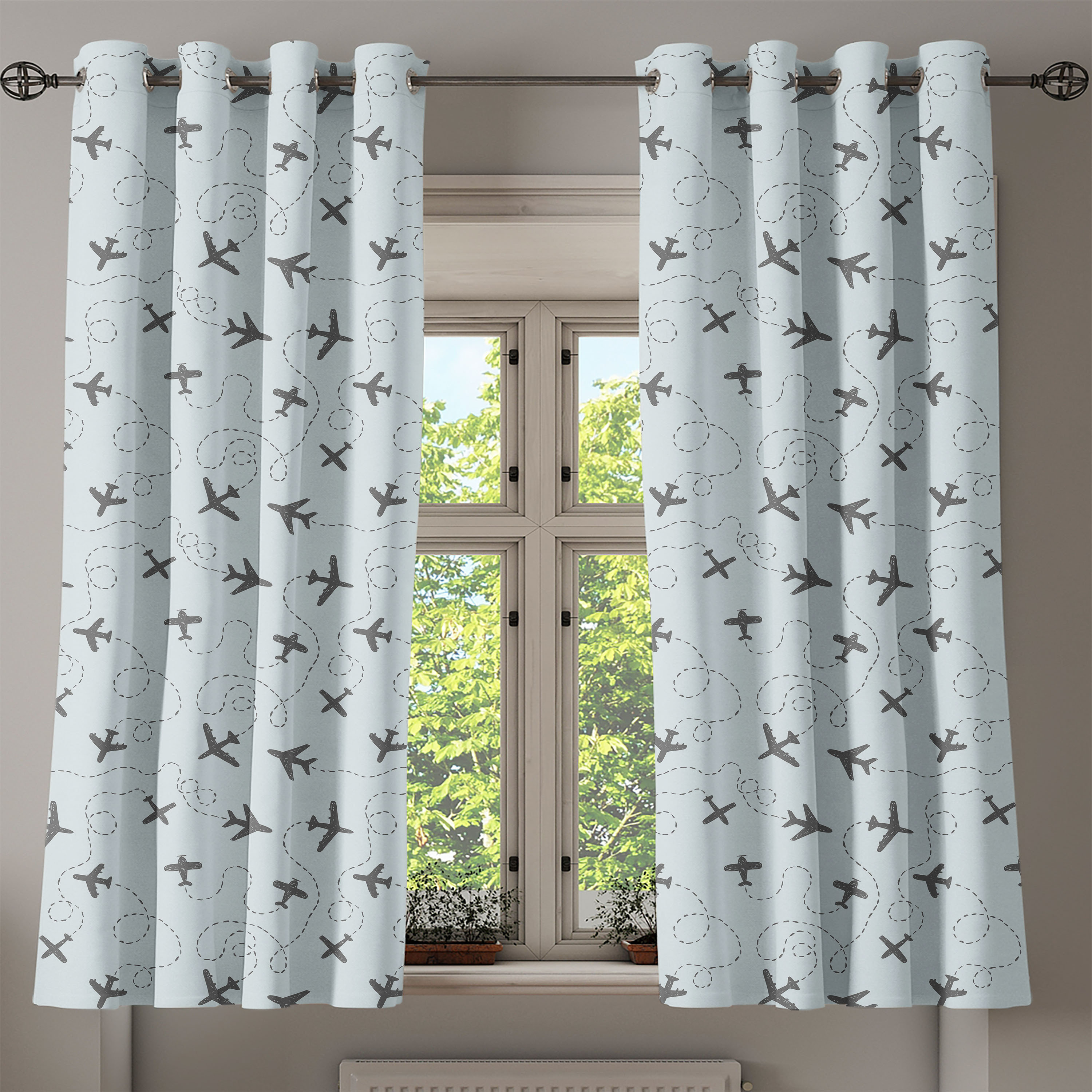 Ambesonne Grey Blue Grommet Curtain Decorative 2-Panel Window Drapes ...